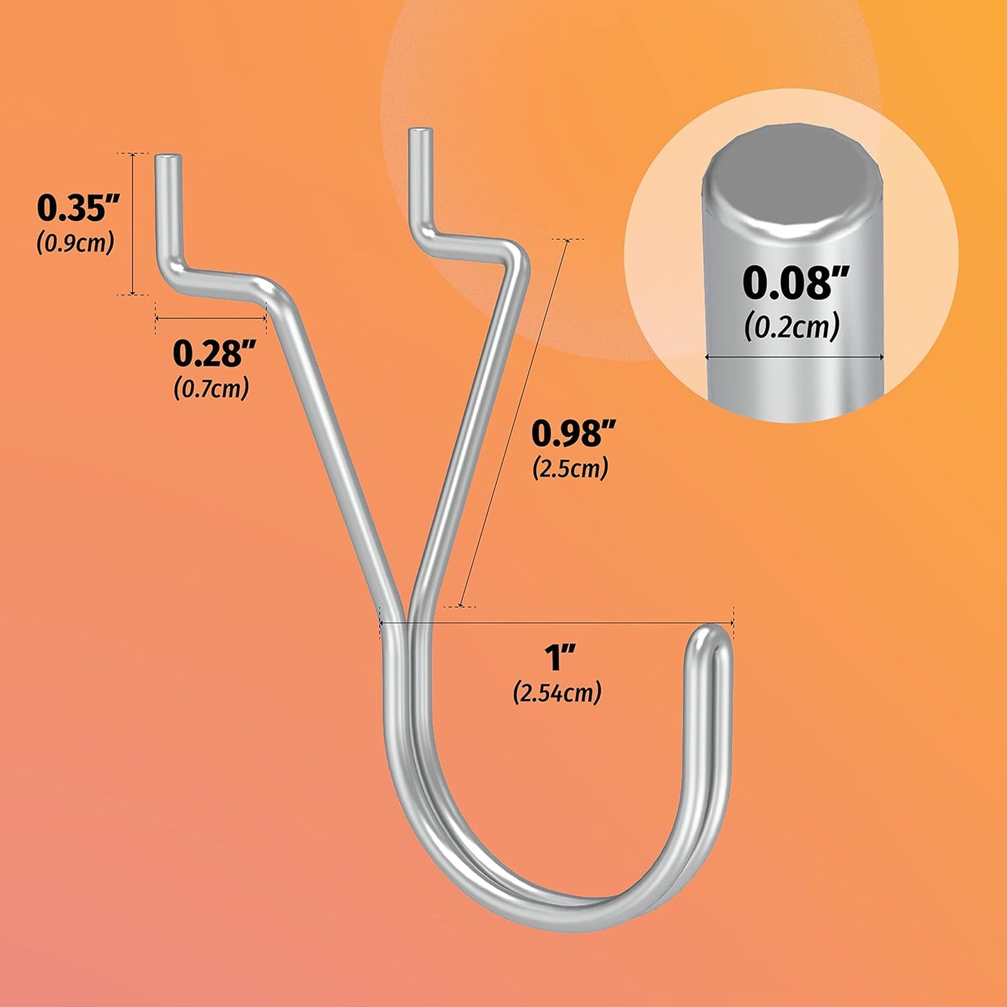 80 Pack Pegboard Hooks J-Hook – 1 Inch Silver J Hooks for Pegboard – Heavy Duty Peg Board Hooks for Hanging Jewelry, Keys, Retail Items & Small Tools – Fits 1/8” & 3/16” Pegboards