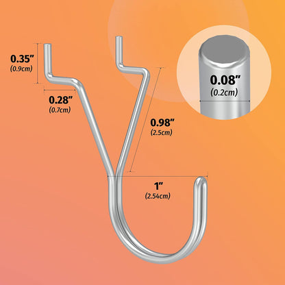 80 Pack Pegboard Hooks J-Hook – 1 Inch Silver J Hooks for Pegboard – Heavy Duty Peg Board Hooks for Hanging Jewelry, Keys, Retail Items & Small Tools – Fits 1/8” & 3/16” Pegboards