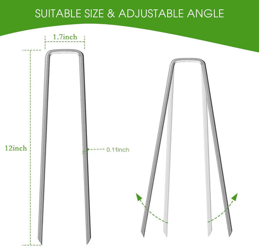 12 Inch Galvanized Garden Landscape Staples Stakes, 25 50 100 PCS Anti-Rust Garden Staples Tent Ground Stakes U-Shaped Landscape Pins for Secure Lawn Fabric, Decoration (25, 12 Inch)