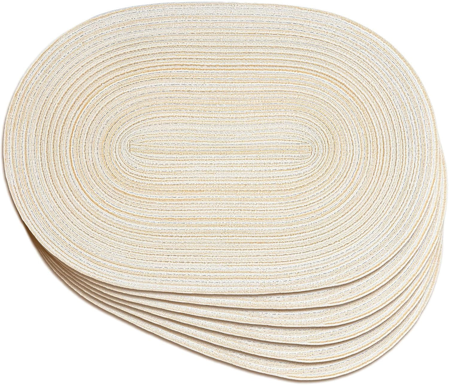 Oval Braided Placemats Set of 6 Woven 12x17.5 Inch Non Slip Washable Heat Resistant Place Mats Round Tablemats for Dining Kitchen Party Daily Table Decor Dinner Mats (Beige, 6)