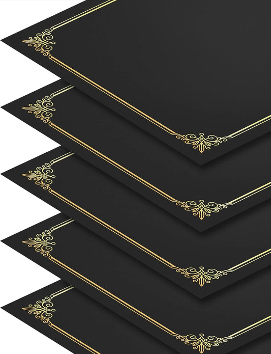 50 Packs Black Certificate Holders - Diploma Holders, Certificate Covers with Gold Foil Border, for Letter Size 8.5 x 11 Award Certificate Paper and Documents