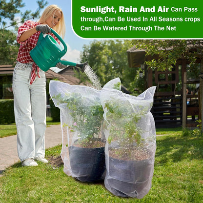 4 Pack Garden Mesh Netting for Plants 2.6x3.3ft - 3.3x4.9ft Insect Bird Netting Pest Barrier Bag with Drawstring 2 Size Fruits Tree Blueberry Bush Netting Cover Bag Protection for Vegetables Tomato