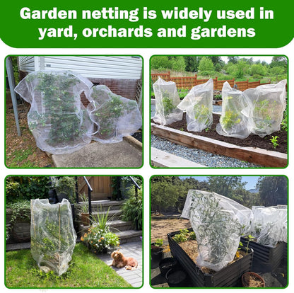 4 Pack Garden Mesh Netting for Plants 2.6x3.3ft - 3.3x4.9ft Insect Bird Netting Pest Barrier Bag with Drawstring 2 Size Fruits Tree Blueberry Bush Netting Cover Bag Protection for Vegetables Tomato