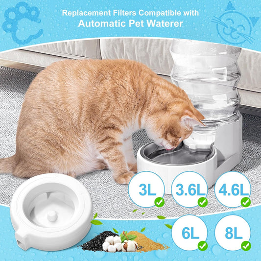 8 Pack Replacement Filters for 3.6L/4.6L/6L/8L Gravity Pet Water Dispenser,  Dog Water Filter Replacement, Triple Filtration Pet Fountain Filter, Water Feeder Filter for Cat and Dog(1 Brush)