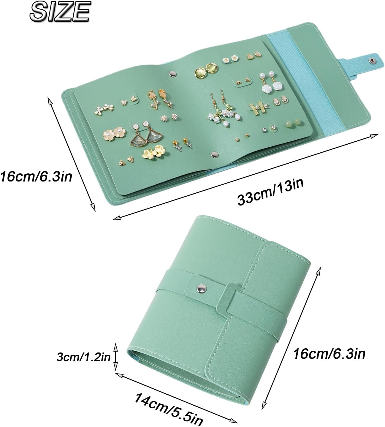 Earring Holder Organizer with Foldable Book Design Jewelry Book Organizer, Portable Pu Leather Travel Earring Case(Green)