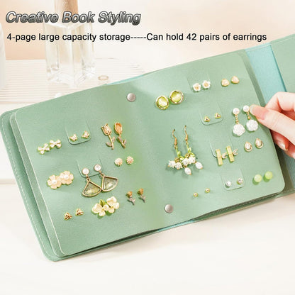 Earring Holder Organizer with Foldable Book Design Jewelry Book Organizer, Portable Pu Leather Travel Earring Case(Green)