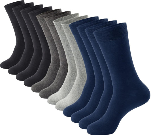 Men's Dress Socks 6 pairs Black Cotton Crew Socks, Anti-Odor&Breathable for Business/Casual, Size 6-15