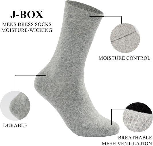 Men's Dress Socks 6 pairs Black Cotton Crew Socks, Anti-Odor&Breathable for Business/Casual, Size 6-15