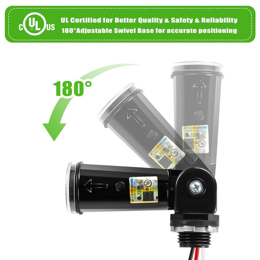 2-Pack, Dusk to Dawn/Day Night Sensor, Photoelectric Switch, Photo Cell Sensor, 110V/120V/220V/240V Input, UL Listed, IP65 Water-Resistant, Photocell for Outdoor Light