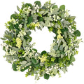 24-26 Inch Artificial Spring Summer Greenery Christmas Wreaths for Front Door Green Eucalyptus Leaf Wreath Decor Boxwood with Big Berries for Farmhouse Outside Year Round