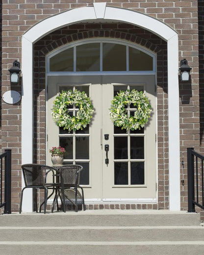 24-26 Inch Artificial Spring Summer Greenery Christmas Wreaths for Front Door Green Eucalyptus Leaf Wreath Decor Boxwood with Big Berries for Farmhouse Outside Year Round