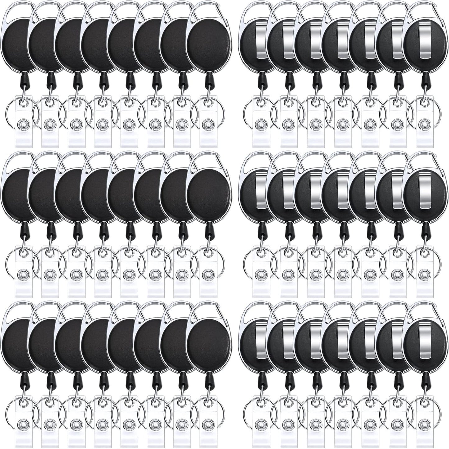 50 Pcs Heavy Duty Retractable Badge Reels Batch ID Badge Holder Retractable Clip Bulk Key Holder with Ring for Office Worker Employee, Doctor Nurse Gifts (Black)