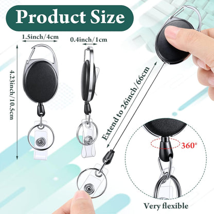 50 Pcs Heavy Duty Retractable Badge Reels Batch ID Badge Holder Retractable Clip Bulk Key Holder with Ring for Office Worker Employee, Doctor Nurse Gifts (Black)