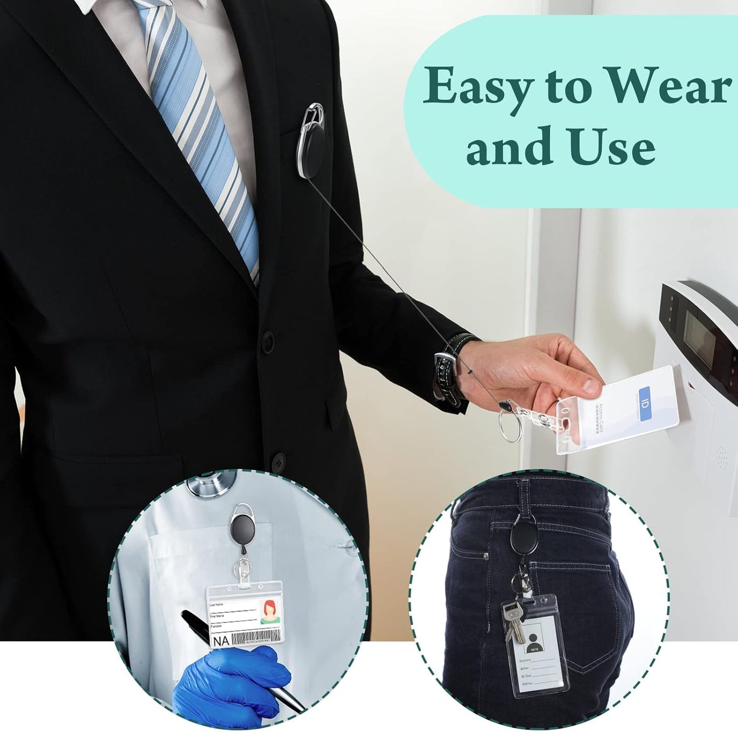 50 Pcs Heavy Duty Retractable Badge Reels Batch ID Badge Holder Retractable Clip Bulk Key Holder with Ring for Office Worker Employee, Doctor Nurse Gifts (Black)