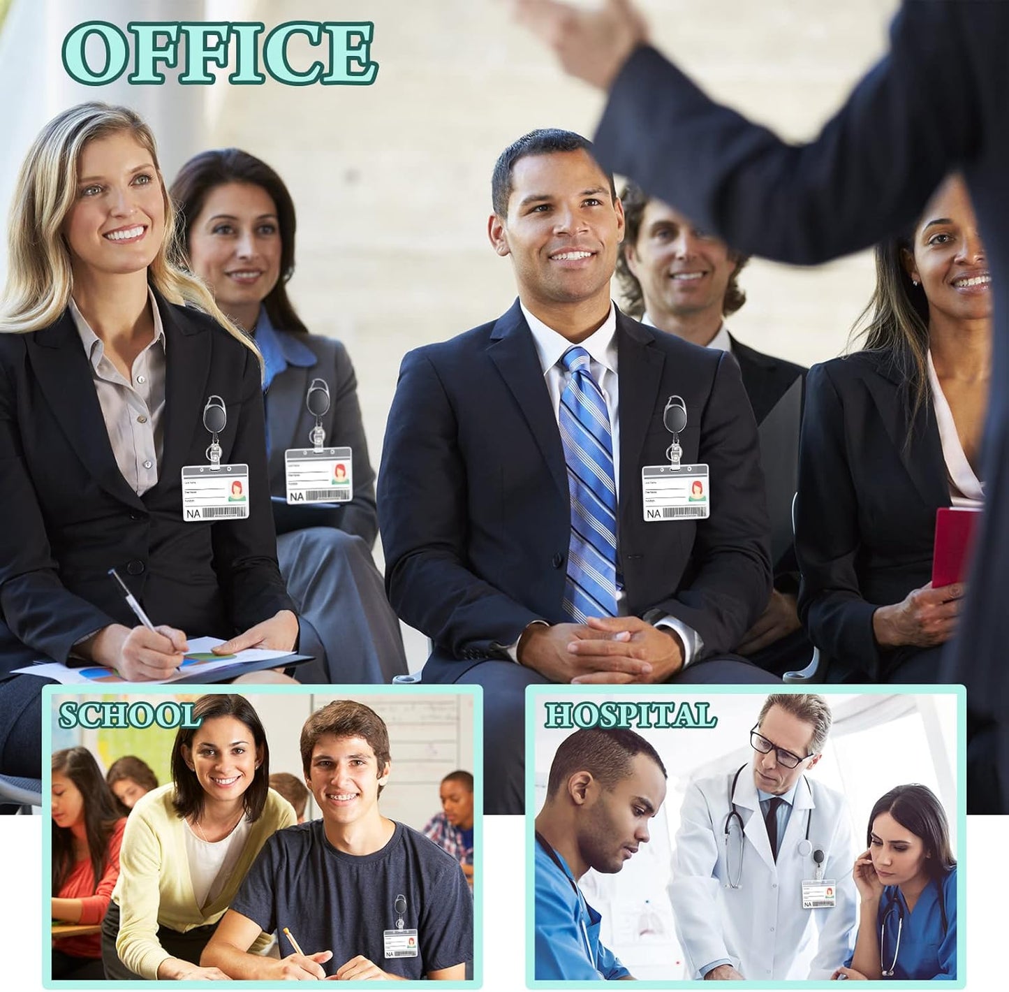 50 Pcs Heavy Duty Retractable Badge Reels Batch ID Badge Holder Retractable Clip Bulk Key Holder with Ring for Office Worker Employee, Doctor Nurse Gifts (Black)