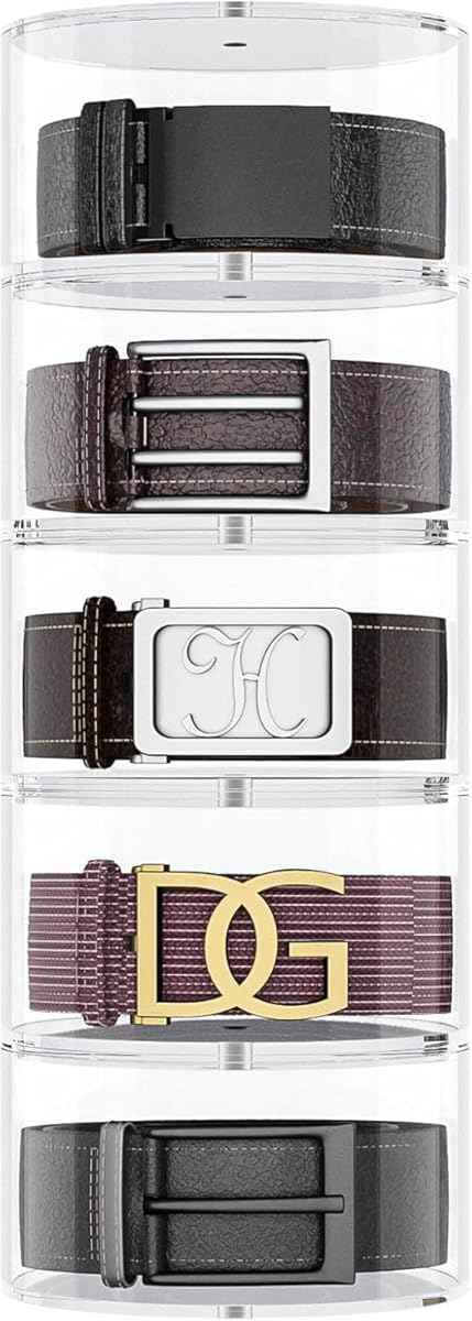 Belt Organizer, Acrylic 5 Layers Belt Case Storage Holder and Display for Accessories like Jewelry,Watch,Bracelets. Hover Image