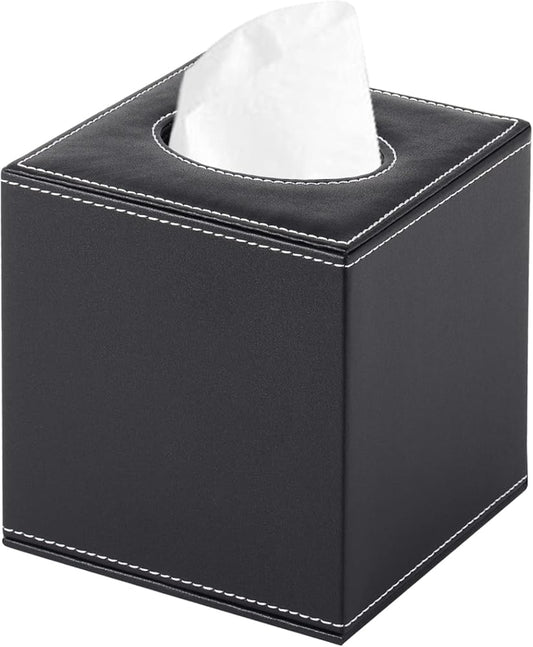 PU Leather Tissue Box Cover Square,Upgrade Large Size Napkin Holder Pumping Paper Case Dispenser,Facial Tissue Holder with Magnetic Bottom for Home Office Car Hotel Restaurant Black (Black-1).