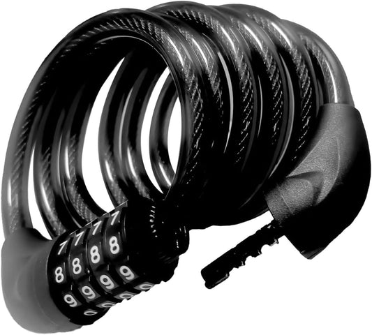 Bike Cable Lock 6FT Long, 4 Digit Resettable Combination Lock, Heavy Duty Steel Cable with Waterproof Vinyl Coating Anti Theft Security Lock for Road Bike E-Bike Scooter Fence Gate Toolbox.