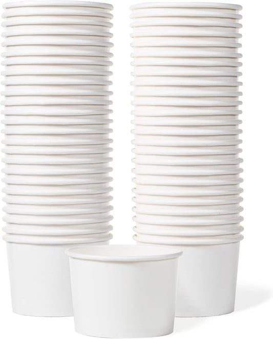 Paper Ice Cream Cups - 50-Count 9-Oz Disposable Dessert Bowls for Hot or Cold Food, 9-Ounce Party Supplies Treat Cups for Sundae, Frozen Yogurt, Soup, White.
