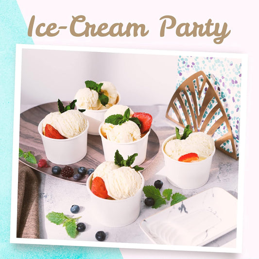 Paper Ice Cream Cups - 50-Count 9-Oz Disposable Dessert Bowls for Hot or Cold Food, 9-Ounce Party Supplies Treat Cups for Sundae, Frozen Yogurt, Soup, White.