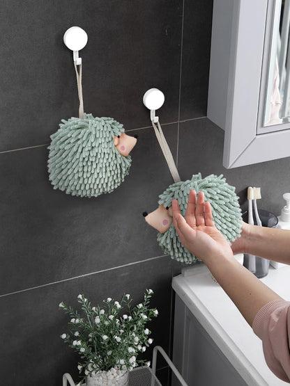 Fuzzy Ball Hand Towels (Set of 2) - Dry Your Hands conveniently with This Creative Hand Towel Hedgehog Decorative Towels for Bathroom (Pack of 2, Mint)