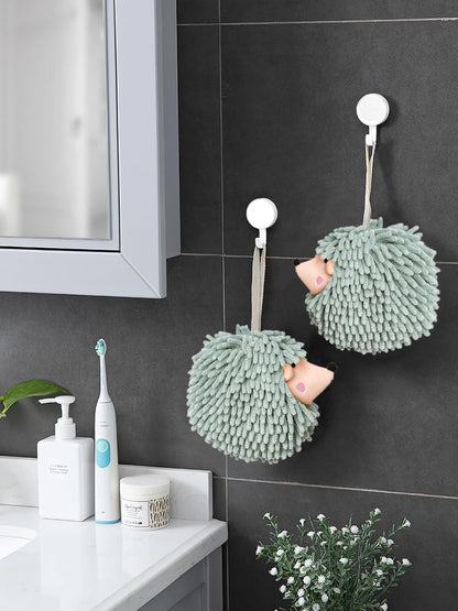 Fuzzy Ball Hand Towels (Set of 2) - Dry Your Hands conveniently with This Creative Hand Towel Hedgehog Decorative Towels for Bathroom (Pack of 2, Mint)