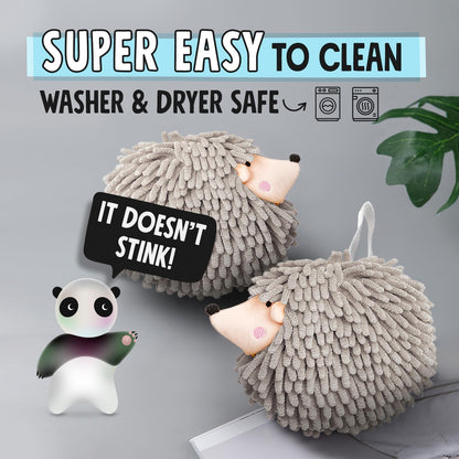 Fuzzy Ball Hand Towels (Set of 2) - Dry Your Hands conveniently with This Creative Hand Towel Hedgehog Decorative Towels for Bathroom (Pack of 2, Mint)