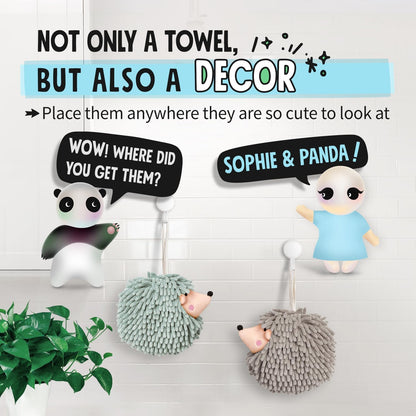 Fuzzy Ball Hand Towels (Set of 2) - Dry Your Hands conveniently with This Creative Hand Towel Hedgehog Decorative Towels for Bathroom (Pack of 2, Mint)