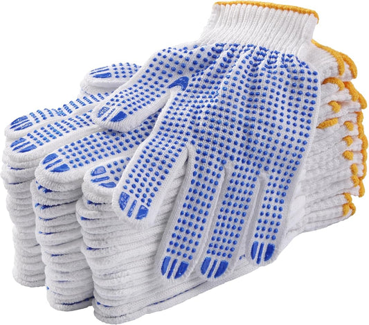 12Pairs Grip Safety Work Gloves Anti-slip Dots Bulk Gloves Moist Cotton Knit Gloves for Garage Warehouse Construction.