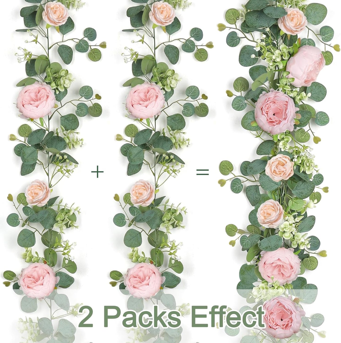 2 Pack 13FT Flower Garland, Artificial Rose Vine Fake Flower Garland Silk Rose Peony Hanging Vine Faux Floral Garlands for Wedding Party Arch Table Wall Backdrop Decoration (Light Pink, 2PCS)