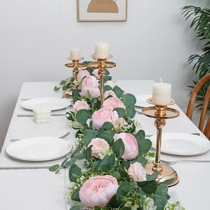 2 Pack 13FT Flower Garland, Artificial Rose Vine Fake Flower Garland Silk Rose Peony Hanging Vine Faux Floral Garlands for Wedding Party Arch Table Wall Backdrop Decoration (Light Pink, 2PCS)