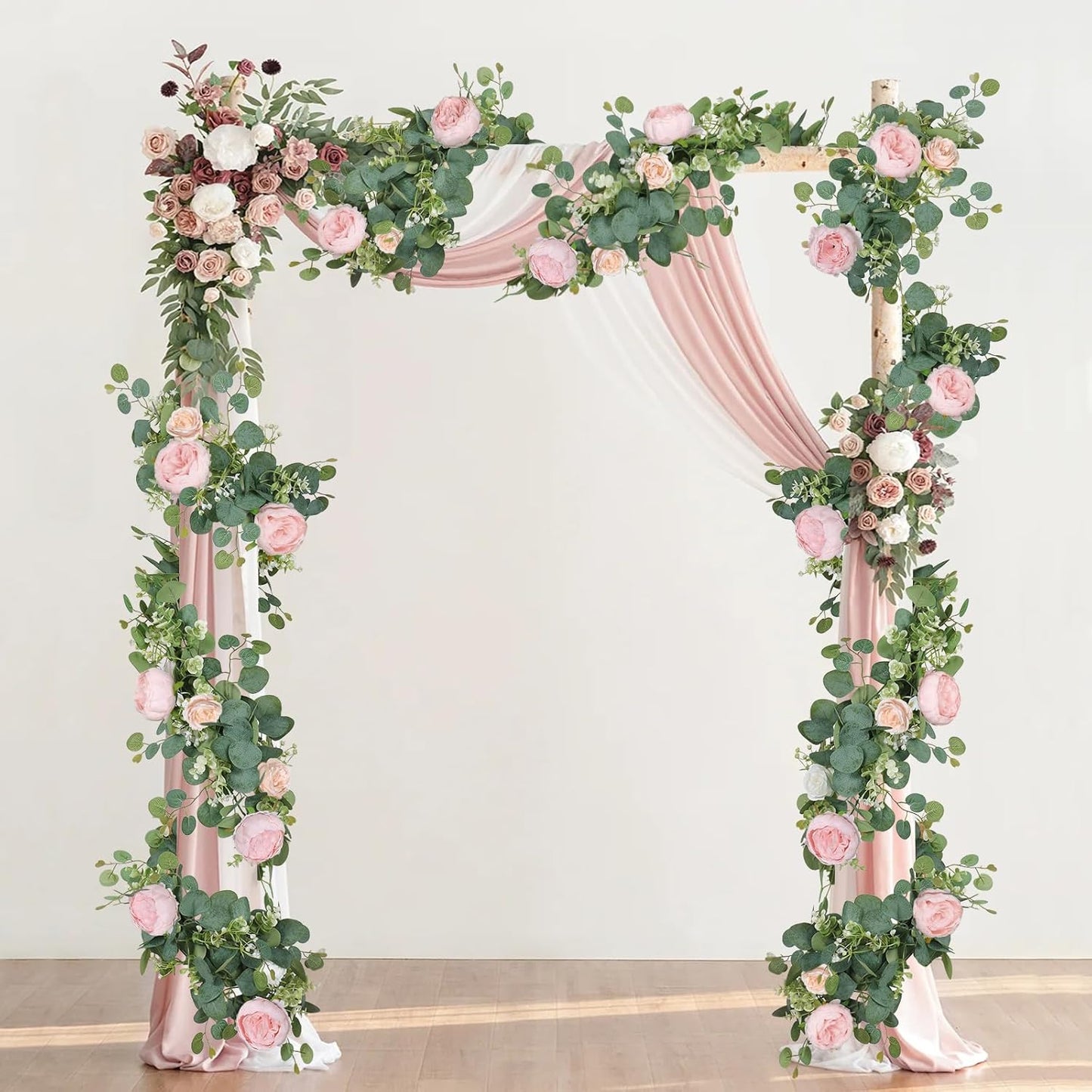 2 Pack 13FT Flower Garland, Artificial Rose Vine Fake Flower Garland Silk Rose Peony Hanging Vine Faux Floral Garlands for Wedding Party Arch Table Wall Backdrop Decoration (Light Pink, 2PCS)