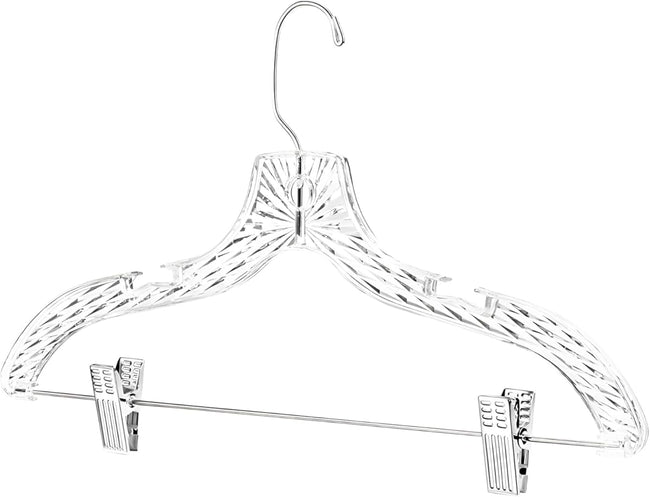 Clothes Hangers with Clips Plastic Set of 12 Pack Heavy Duty Hangers Dresses, T-Shirts Shirt Suit Hangers for Closet Organization Crystal Clear Hanger Pants Skirt Hanger Women and Men. Hover Image