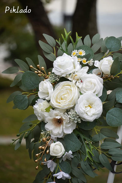 Faux Arch Flower Swag Set of 2 for Wedding Welcome Signs Floral Swag Wedding Reception Ceremony Signs Decor (White)