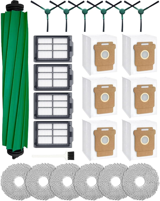 24 Pcs Accessories Kit for iRobot Roomba Plus 405 Combo/505 Combo/507 Combo Robot Vacuum Cleaner: 1 Main Brush, 6 Dust Bags, 6 Mop Pads, 4 Filters, 6 Side Brushes and 1Cleaning Brush(400/500 Series). Hover Image