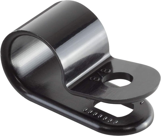 Black Nylon Plastic Cable Clamps, 3/8" Screw Mounts for Cable, Rope, Tube Management, 100 Pack.
