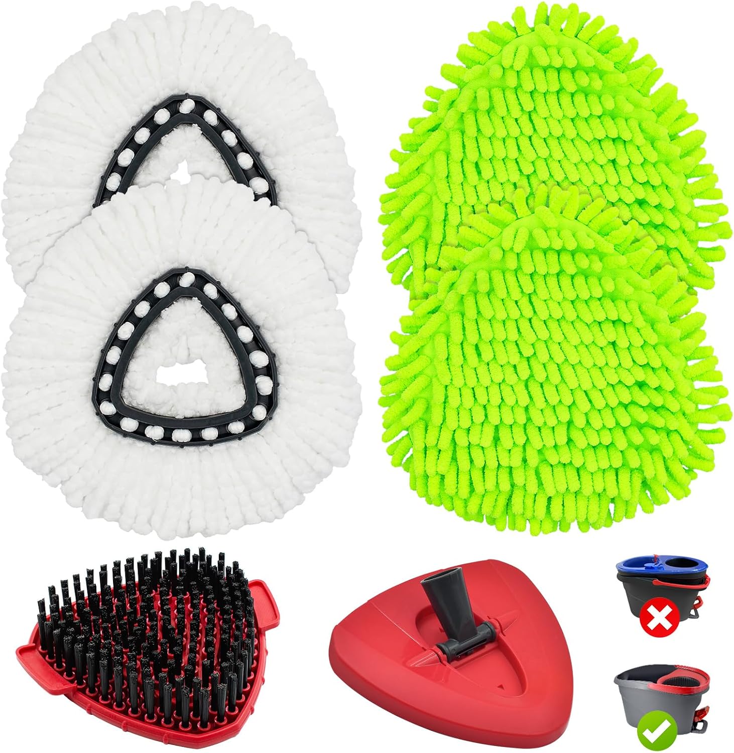 Mop Head Replacement for O Cedar, Spin Mop Replacement Head for Ocedar Easywring 1 Tank System, Mop Heads Includeds 4 Mop Replacement Heads, 1 Spin Scrub Brush & 1 Base.