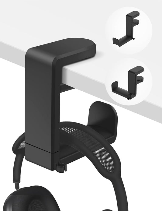 Headphone Hook - Under Desk Headphone Holder with 360-Degree Adjustable Rotation, Black.