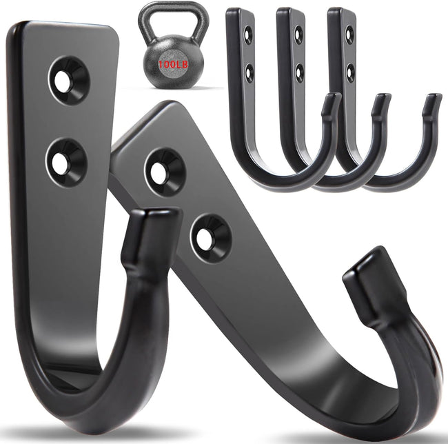 5 Large Size Heavy Duty Wall Hooks, Coat Hooks for Hanging Pans, Backpacks, Coats, Garage Items (Black). Hover Image
