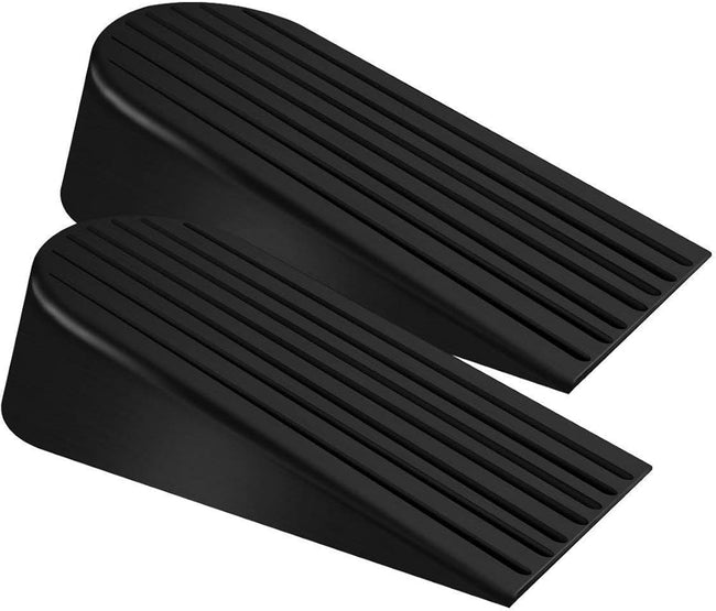 Big Door Stopper 2 Packs, Heavy Duty Wedge Rubber Door Stop Works on All Floor Surfaces, Non-Scratching Doorstops Special for Home Office School Heavy Door (Black, H1.9 x L6.3 x W2.7 Inches). Hover Image