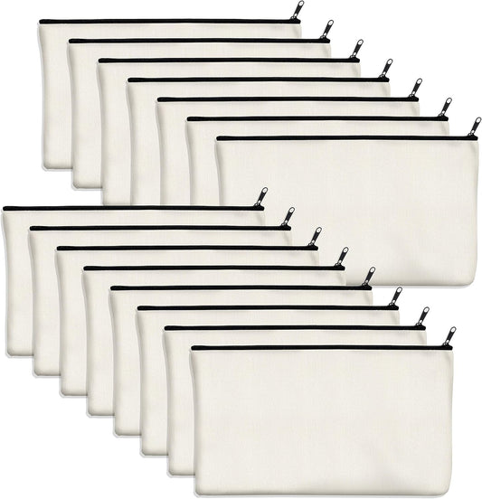 15 Pack Blank Cotton Canvas DIY Craft Zipper Bags Pouches Pencil Case for Makeup Cosmetic Toiletry Stationary Storage.