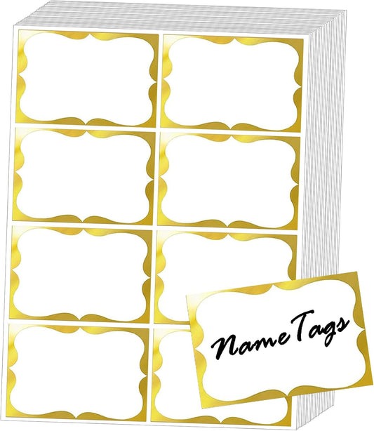 Gold Foil Name Tags Stickers, 3.5" x 2.25" Adhesive Sticky Name Tags Gift Labels for Class Union, Conference, Family Gatherings, 200PC (Gold).