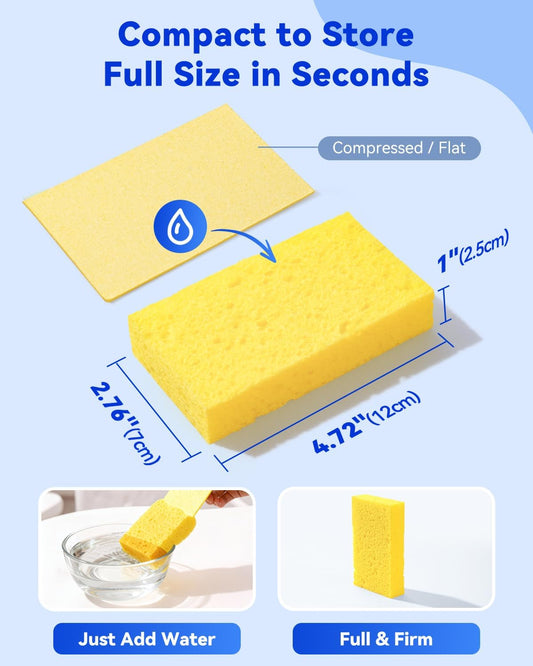 12-Count Cellulose Sponges, Non-Scratch Kitchen Sponges for Dish,Colorful Compressed Dish Scrubber Sponge for Household,Cookware,Bathroom