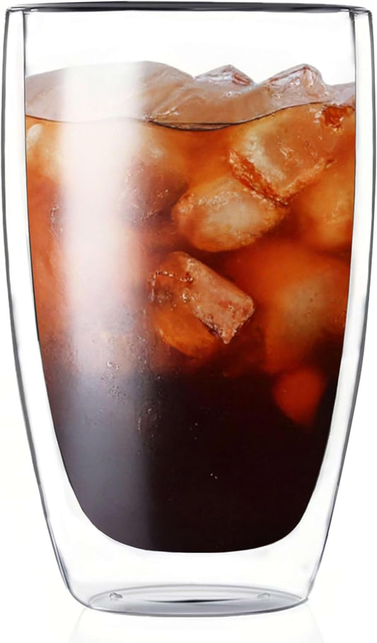 17oz Double Wall Glass Coffee Mugs, Insulated Coffee Mug, Clear Borosilicate Glass Coffee Cups for Cappuccino, Tea, Lightweight and Microwave Safe.
