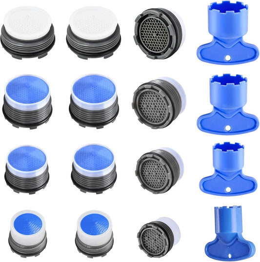 12 PCS Faucet Aerator Set, M16.5, M18.5, M21.5, M24, Kitchen & Bathroom Sink Aerator Replacement with Key Removal Wrench Tool.