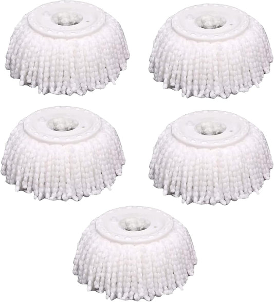 5 PCS Microfiber Replacement Mop Head Spin Mop Head Replacement 5-Pack, Microfiber Refill Heads Universal for 360 Spin Magic Mopping, Round Shape Standard Size White.