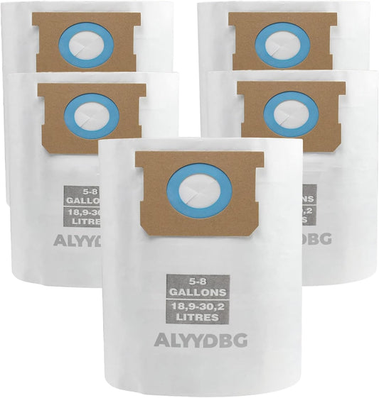 Universal 5-8 Gallon Vac Bags for 2-1/2 Inch Port Canister,  Type E 90661 9066166, Type H 90671 9067133; VF2004, VHBS VDBS High- Efficiency Disposable Vacuum Collection Filter Bags 5 Pack.