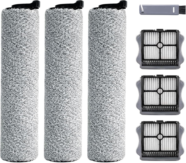 Roller Brush and Filter Replacement Compatible with Tineco iFloor 3/ Floor One S3 Cordless Vacuum Cleaner, Replacement Parts Include 3 Brush Rollers, 3 Filters Hover Image