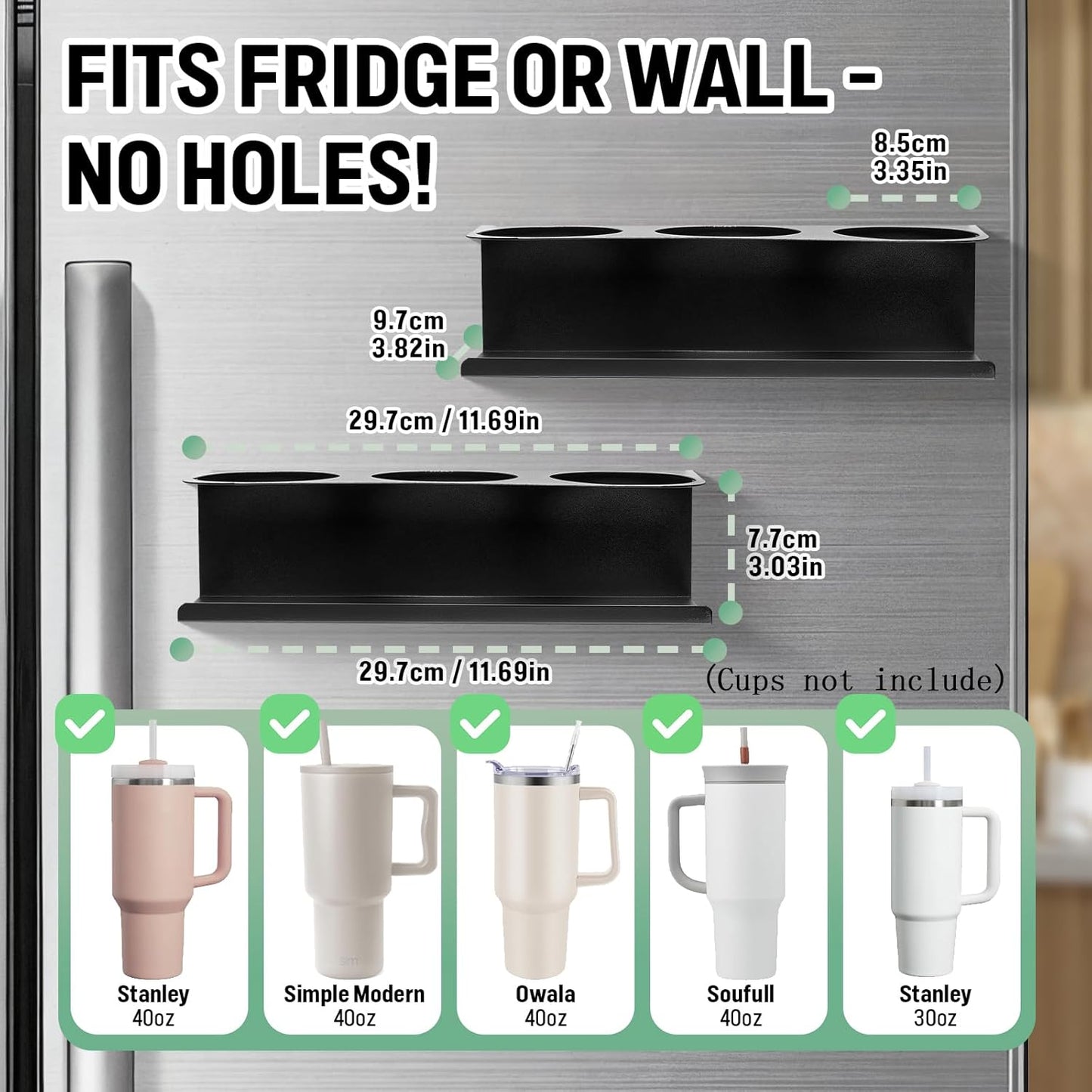 2 Pack Magnetic Stanley Cup Holder Water Bottle Organizer for Stanley 30&40 oz Tumbler with Double Sided Tape Hold Stanley Cup Accessories for Kitchen Fridge Cabinet