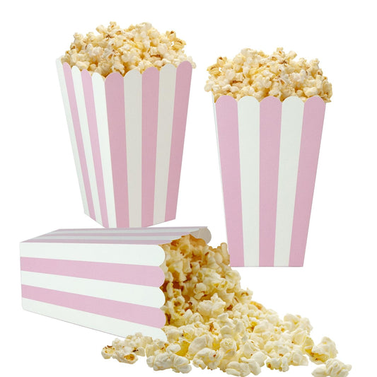 24 Pack Striped Popcorn Boxes - Carnival Parties Mini Paper Popcorn and Candy Containers, Party Supplies for Movie Nights (Pink).